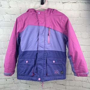 REI girls size 4T winter fleece lined hoodie jacket pink and purple